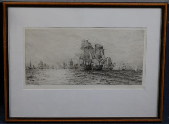 William Lionel Wyllie (1851-1931) The Battle of Trafalgar, 7 x 15in.